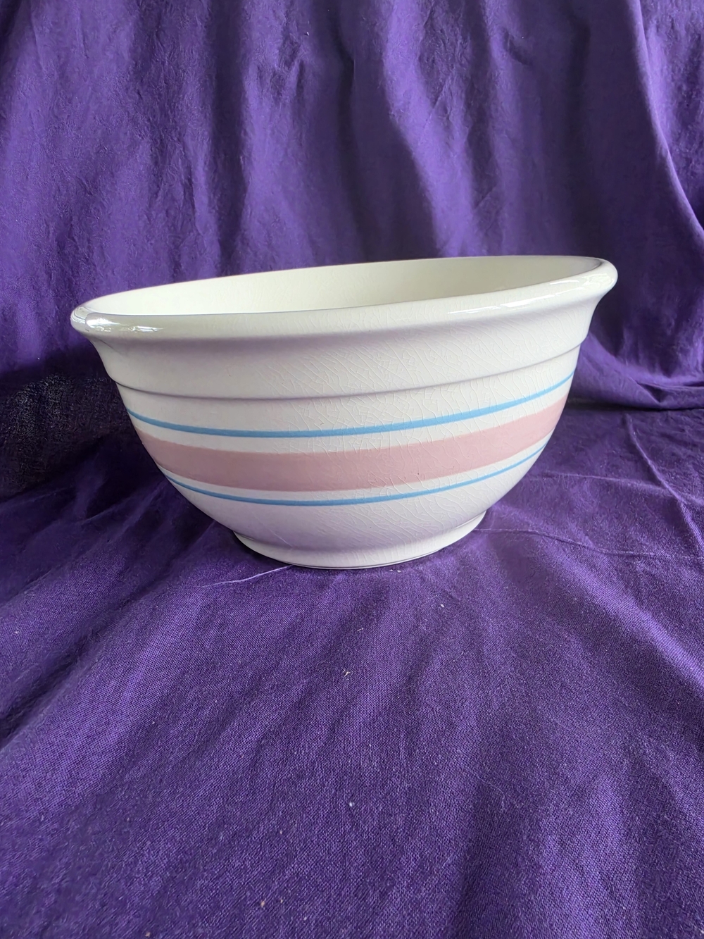 Vintage McCoy Mixing Bowl with Pink and Blue Stripes